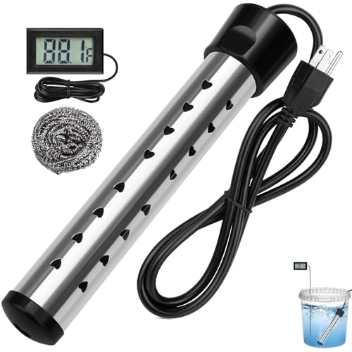 2000W Immersion Water Heater Electric, Fast Heating Portable Water Heater with 304 Stainless Steel, Bucket Heater with Digital LCD Thermometer for Home Camping Bath Pool Outdoor Use ﻿ ProductsLogo