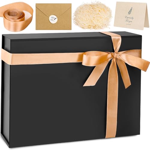 Gift Box, 13 x 10 x 4 inch Large Black Gift Box with Magnetic Lids for Birthday Gifts Contains Card, Ribbon, Shredded Paper Filler, Luxury Gifts Boxes for Groomsman Proposal Gifts ProductsLogo