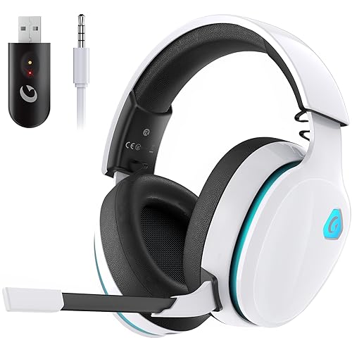 Gtheos 2.4GHz Wireless Gaming Headset for PS5, PS4 Fortnite & Call of Duty/FPS Gamers, PC, Nintendo Switch, Bluetooth 5.3 Gaming Headphones with Noise Canceling Mic, Stereo Sound, 40+Hr Battery -White ProductsLogo