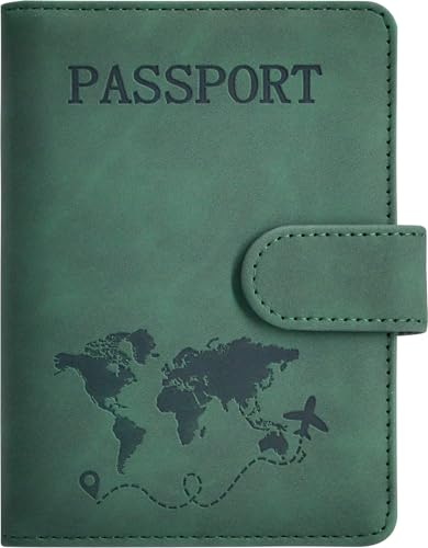 Passport Holder, Passport Cover with Credit Card Slot and Boarding Pass Slot Combo, Passport Wallet Case Book Travel Must Have, RFID Blocking Leather Travel Accessories, Green ProductsLogo