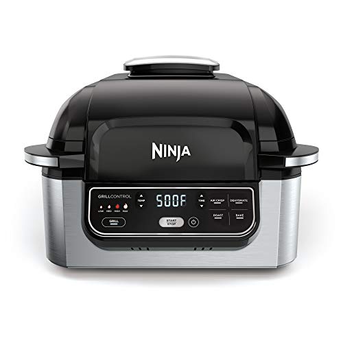 Ninja | Indoor Grill | Foodi | 5-in-1 (Grill, Air Fry, Roast, Bake, and Dehydrate | Fits up to 3lb Roast | Smoke Control System and Dishwasher Safe Parts| Black/Grey | AG301 ProductsLogo
