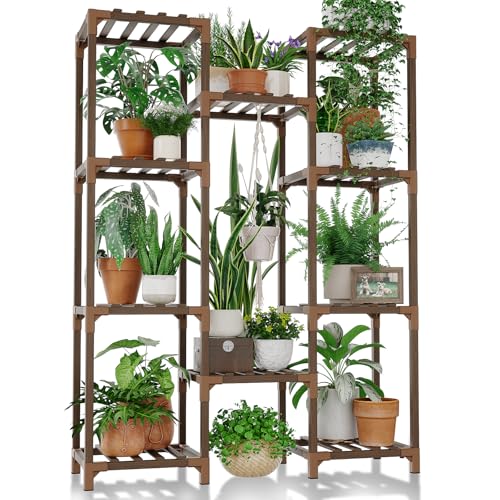 Bamworld Plant Stand Indoor Outdoor Tall Plant Shelf for Multiple Plants Pots Wood Flower Stand Large Flower Holder for Living Room, Patio, Balcony, Garden Decor, Brown ProductsLogo