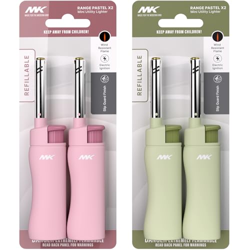 MK Candle Lighter, Butane Refillable Wind-Resistant Flame, 4-Pack for BBQ, Camping, Outdoor Use (Pastel-4PC) ProductsLogo