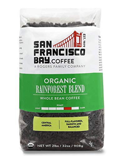 San Francisco Bay Coffee - Medium-Dark Roast Whole Bean Coffee - Organic Rainforest Blend (2 lb bag) - UDSA Organic ProductsLogo