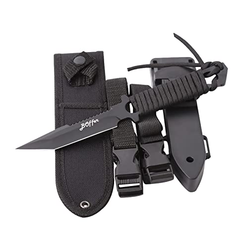 Dive Knife Scuba Diving Knife, Black Tactical Sharp Blade knives, Divers dive tool with 2 Types Sheaths,Sawing Edge and 2 Pairs Leg Straps for Snorkeling,Hunting,Camping ProductsLogo