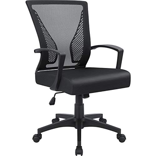 Furmax Office Chair Ergonomic Computer Desk Mesh Chair Mid Back Swivel Lumbar Support with Armrest (1, Black) ProductsLogo