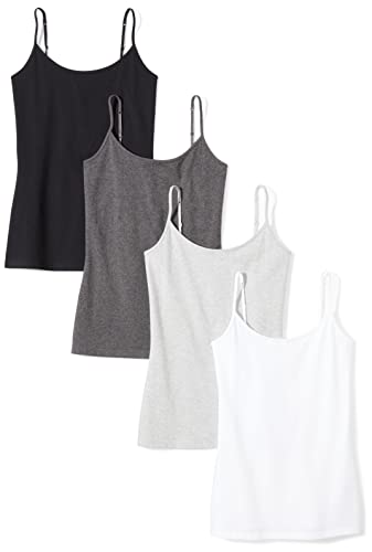 Amazon Essentials Women's Slim-Fit Camisole, Pack of 4, Black/Charcoal Heather/Light Grey Heather/White, Small ProductsLogo