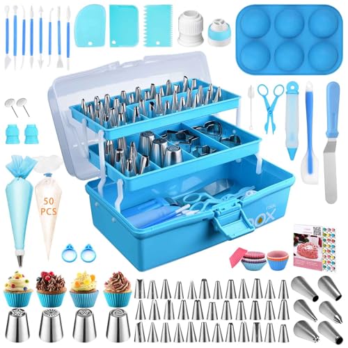 Cake Decorating Tools Supplies Kit: 236pcs Baking Accessories with Storage Case - Piping Bags and Icing Tips Set - Cupcake Cookie Frosting Fondant Bakery Set for Adults Beginners or Professional, Blue ProductsLogo