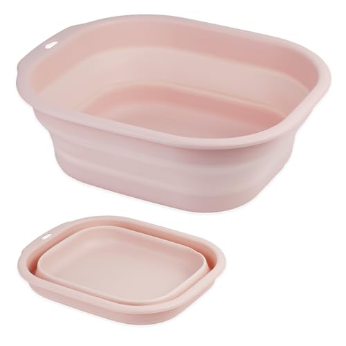 Daimix Collapsible Wash Basin Set of 2, Foldable Small Medium Size Wash Basin, Portable Plastic Basins for Laundry, Bottles, Travel, Camping (Pink) ProductsLogo