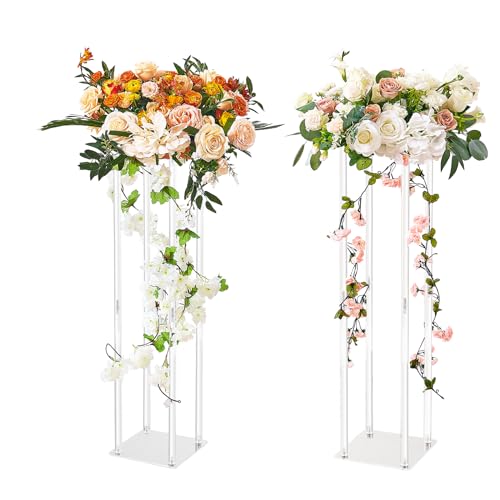 VEVOR 2PCS 31.5inch High Wedding Flower Stand, with Acrylic Laminate,Acrylic Vase Column Geometric Centerpiece Stands, Floral Display Rack for T-Stage Events Reception, Party Decoration Home ProductsLogo