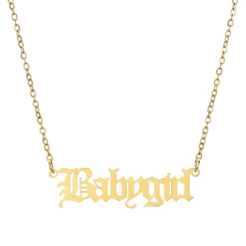 Elegant Old English Font Babygirl Pendant Necklace - Clavicle Chain Necklaces Jewelry for Women-gold ProductsLogo