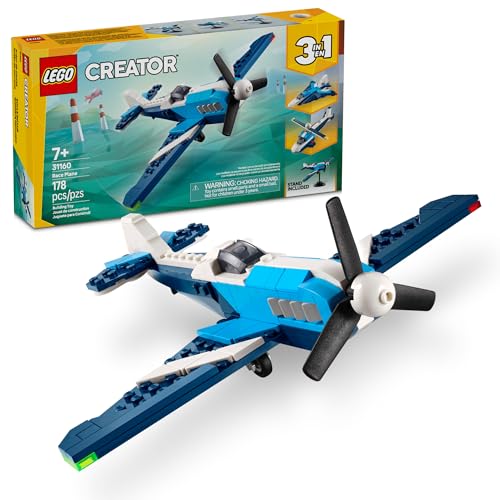 LEGO Creator 3 in 1 Aircraft Race Plane Toy - Building Toy with 3 Building Options, Airplane, Fighter Jet, or Helicopter - Gift Idea for Kids, Boys and Girls, Ages 7+ - 31160 ProductsLogo
