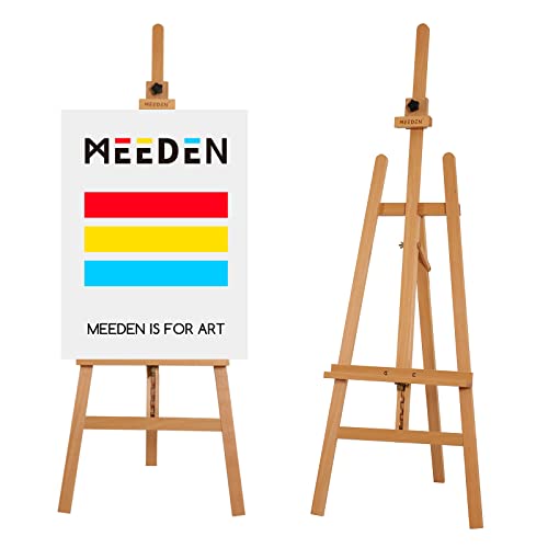 MEEDEN Painting Wooden Art Easel: Solid Beechwood Display Easel Stand Hold Canvas up to 43'' - Adjustable Easel from 57''-76" for Adults Student Studio Gallery - Natural ProductsLogo