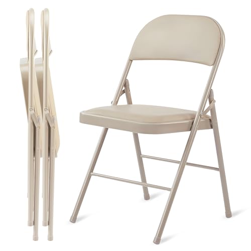Simple Deluxe 2 Pack Folding Chairs with Leather Padded Cushion Seats & Durable Metal Frame, Comfortable, Foldable, Portable, Commercial Event Seat, Indoor Outdoor for Parties, Home, Office, Kahki ProductsLogo