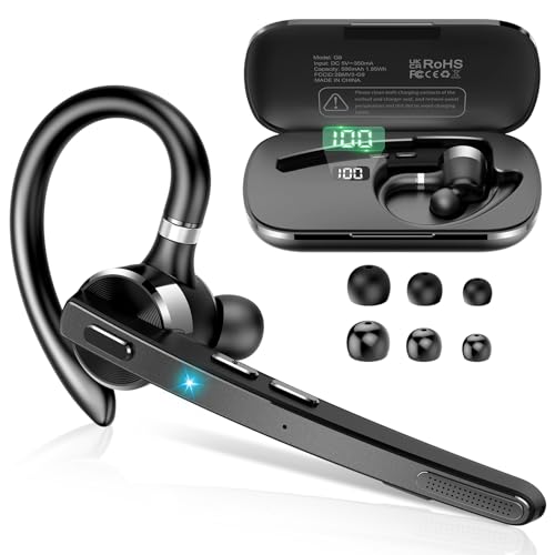 Thunelec Bluetooth Headset, Wireless Bluetooth 5.3 Earpiece, 90Hrs Hands Free Headset with APTX HD Audio & Mute Button, Dual Noise Cancelling Mics, Single-Ear Headphone for Trucker/Business/Office/Gym ProductsLogo