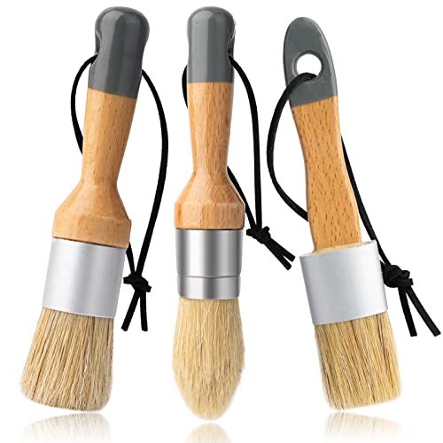 Mister Rui Chalk Wax Paint Brush, 3pcs, Chalk Paint Brushes for Furniture, Small Wax Brush for Acrylic Paint, Milk Paint, Natural Bristles Stencil Brushes, No Shedding ProductsLogo