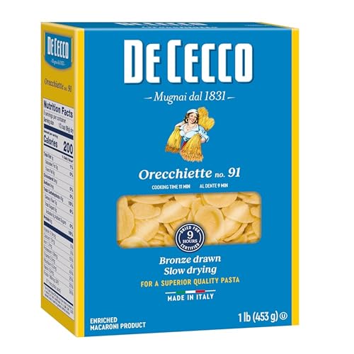 De Cecco Orecchiette No. 91 Pasta, 16 Oz, Authentic, Slow Dried, Made with Durum Wheat, Versatile Pasta for Sauces & Recipes, Made in Italy ProductsLogo