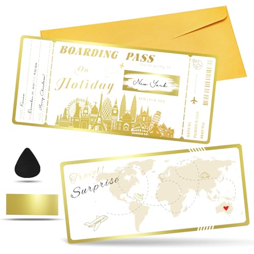 Teyomi Boarding Pass Gift Ticket, Golden Flight Ticket Scratch-off Card with Envelope, Unique Plane Ticket Gift, Scratch & Reveal Surprise Airplane ticket for Vacation, Trip, Birthday, Girlfriends ProductsLogo