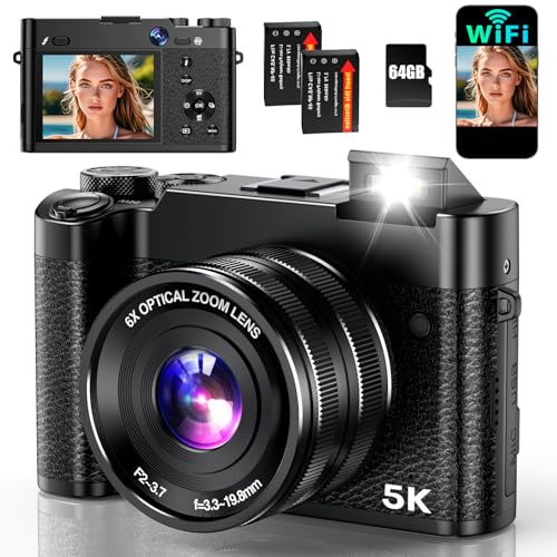 5K Digital Camera, 64MP Cameras for Photography with 6X Optical Zoom & Autofocus, WiFi Vlogging Camera for YouTube Video, Dual-Lens, 2 Batteries, 64GB Card & Flash, Best Cameras for Content Creators ProductsLogo