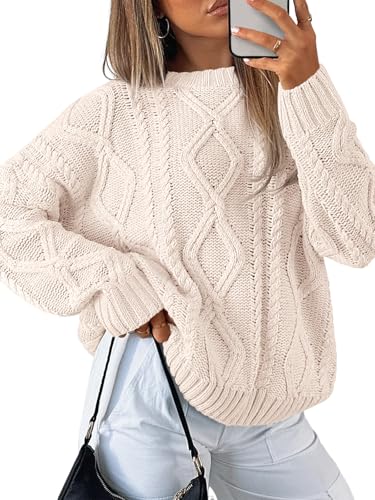 Trendy Queen Oversized Sweaters Womens 2025 Early Fall Fashion Outfits Cable Knit Crewneck Plus Size Pullover Cute Chunky Long Tunic Top Winter Old Money Clothes With Leggings Essential Clothing ProductsLogo