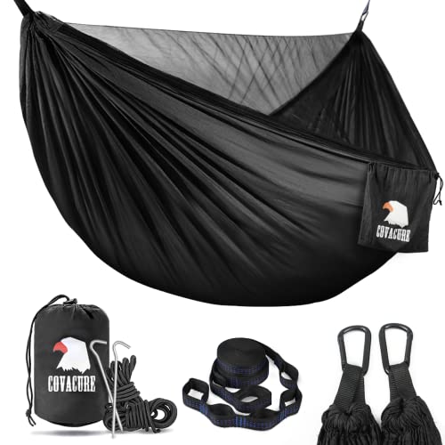 Covacure Camping Hammock - Lightweight Double Hammock, Hold Up to 772lbs, Portable Hammocks for Indoor, Outdoor, Hiking, Camping, Backpacking, Travel, Backyard, Beach(Black) ProductsLogo