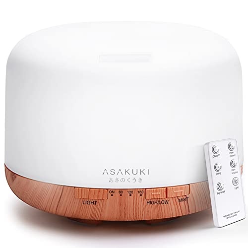 ASAKUKI Essential Oil Diffuser 500ml, Ultrasonic Aromatherapy Humidifier with Remote Control, 7 LED Colors, Timer & Auto-Off, Large Room Diffuser ProductsLogo