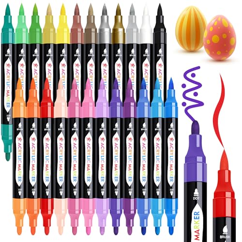 TBC The Best Crafts 24 Colors Dual Tip Acrylic Paint Markers,Waterproof, Non-Toxic, odorless, Suitable for Paper, Pottery, Stones, Backpacks, Glass ProductsLogo
