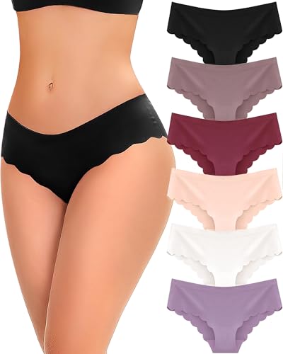 FINETOO 6 pack Seamless Underwear for Women Sexy Low Rise Hipster Wave Edge No Show Bikini Panties Womens Cheeky S-XL ProductsLogo