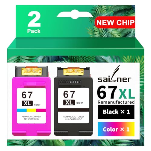SAILNER 67XL HP Printer Ink, Replacement for HP Ink 67 for HP 67 Ink cartridges Black/Color Combo Pack, Compatible with DeskJet 2755e 2855e 2700e 4155e 2734e 2827e 4100e Envy 6055 6455e Printer 67XL ProductsLogo