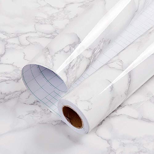 practicalWs Glossy Marble Contact Paper Granite White/Grey Kitchen Countertop Cabinets Furniture Refurbishment Wall Paper Thick Removable Wallpaper Peel and Stick Wall Decor Vinyl Wrap 11.8"x78.7" ProductsLogo