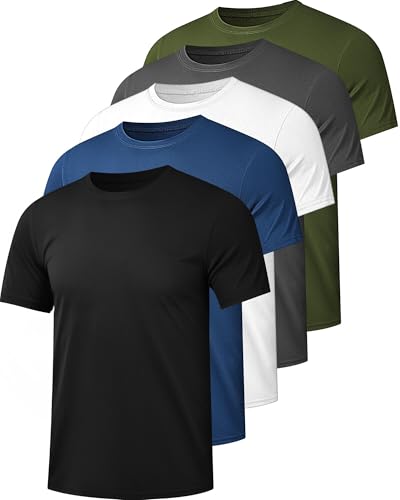Kinglaman Mesh Workout Shirts for Men Dry Fit Gym Shirts Quick Dry Athletic Short Sleeve Sports T-Shirt Moisture Wicking 1 Black 1 Gray 1 White 1 Blue 1 Green Large ProductsLogo