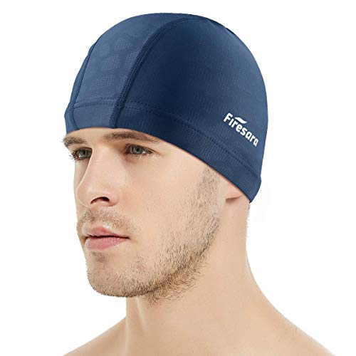 Firesara Fabric Swim Cap, High Elasticity Swimming Cap Keeps Hair Clean Breathable Fit Both Long Hair Short Hair, Swim Caps Woman Girls Men Kids One Size Hat ProductsLogo
