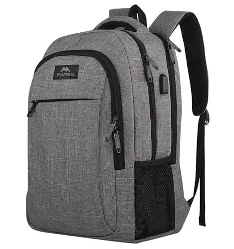 MATEIN Travel Laptop Backpack, Business Anti Theft Slim Sturdy Laptops Backpack with USB Charging Port, Water Resistant College School Computer Bag Gift for Men & Women Fits 15.6 Inch Notebook, Grey ProductsLogo