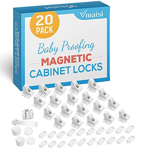 20 Pack Magnetic Cabinet Locks Baby Proofing - Vmaisi Children Proof Cupboard Drawers Latches - Adhesive Easy Installation ProductsLogo