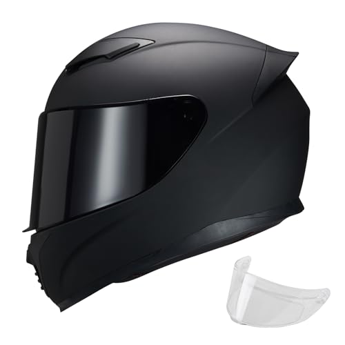 JQF Gear Full Face Motorcycle Helmet WS-607 DOT Approved Motorbike Racing Street Bike Helmets for Adults with Clear and Black Visor (Flat Black BB, L) ProductsLogo