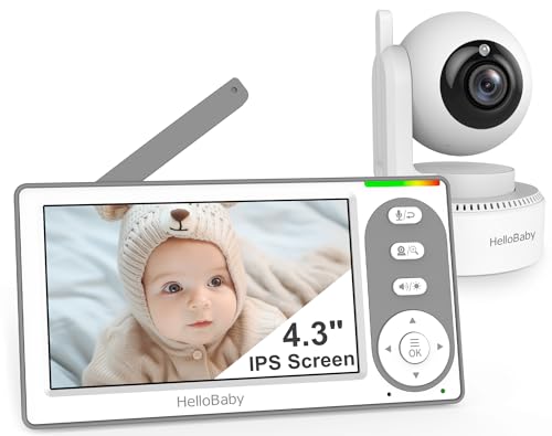 HelloBaby 4.3'' Video Baby Monitor with 30 Hours Battery, Remote Pan-Tilt-Zoom Baby Monitor No WiFi, Baby Monitor with Camera and Audio, Night Vision, ECO Mode, Two-way Talk, 8 Lullabies, 1000ft Range ProductsLogo