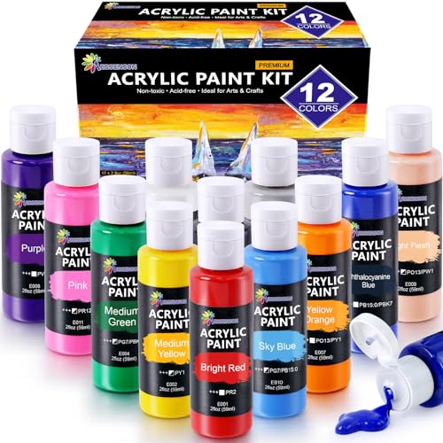 ESSENSON Acrylic Paint, 12 Colors Acrylic Paint Set, 2oz/59ml Bottles, Premium Paints for Artists, Kids, Beginners and Adults on Canvas Rocks Wood Ceramic Fabric ProductsLogo