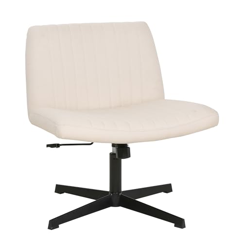 FDW Criss Cross Chair Armless Cross Legged Office Desk Chair Adjustable Swivel Ergonomic Desk Chair No Wheels U Shaped Backrest with Wide Seat Native Sponge Computer Task Vanity Chair for Home Office ProductsLogo