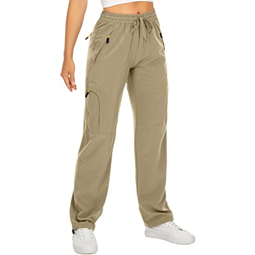 Women's Hiking Pants Quick Dry UPF 50 Travel Golf Safari Running Lightweight Camping Work Cargo Pants Zipper Pockets,6608,Khaki,L ProductsLogo