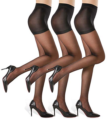 G&Y 3 Pairs Women's Sheer Tights - 20D Control Top Pantyhose with Reinforced Toes(Black, S) ProductsLogo