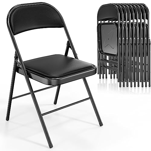 VINGLI 10 Pack Folding Chairs with Padded Seats, Metal Frame with Pu Leather Seat & Back, Capacity 350 lbs, Black ProductsLogo