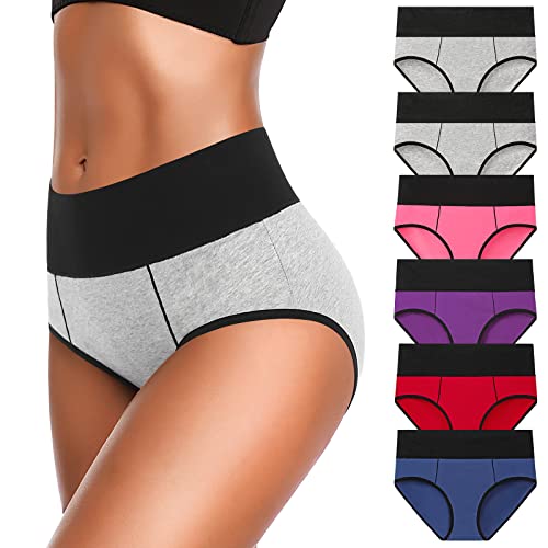 Eiggam Underwear for Women, Women's High Waist Cotton Underwear Soft Breathable Panties Stretch Briefs, Tummy Control Panties, X-Large, 6-Pack ProductsLogo