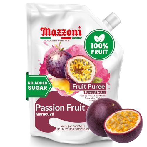 Mazzoni Passion Fruit Juice Puree, 100% Pure Passion Fruit, Maracuya, Just Fruit, No Sugar Added, 2.2 lbs (35.2 oz) Real Fruit Mixer for Cocktails, Smoothies, Drinks, Fruit Juice, Convenient Pouch, Made in Italy ProductsLogo