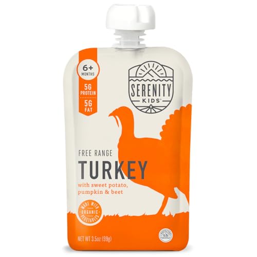 Serenity Kids 6+ Months Baby Food Pouches Puree Made With Ethically Sourced Meats & Organic Veggies | 3.5 Ounce BPA-Free Pouch | Free Range Turkey, Sweet Potato, Pumpkin, Beet | 1 Count ProductsLogo
