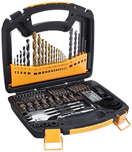Amazon Basics Drill & Driver Multi Bit Set, Alloy Steel Wood Straight Drill Bits, for Metal, Wood, Plastic, Masonry, with Storage Case, 100-Piece ProductsLogo