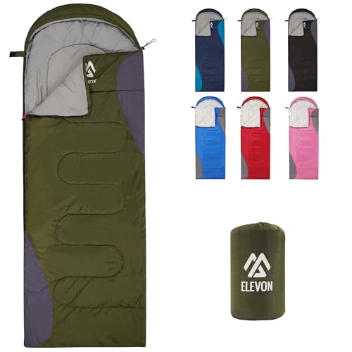 Elevon Sleeping Bag for Adults Teens Kids Cold Warm Weather, Portable Waterproof & Lightweight, Compact with Compression Sack, for 3-4 Seasons Camping, Backpacking, Hiking, Travel, Indoors Outdoors ProductsLogo