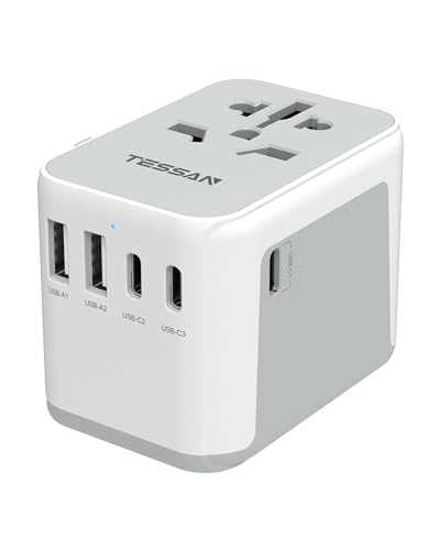 TESSAN Universal Travel Adapter, International Power Adapter 5.6A 28W 3 USB C 2 USB A Ports, Travel Worldwide Plug Adaptor, Outlet Wall Charger for Europe UK EU AUS (Type C/G/A/I) ProductsLogo