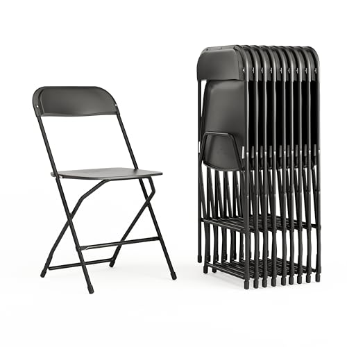 Flash Furniture Hercules Set of 10 Indoor/Outdoor Heavy-Duty Plastic Folding Chairs, Foldable Commercial Stacking Chairs with 650-lb. Static Weight Capacity, Black ProductsLogo