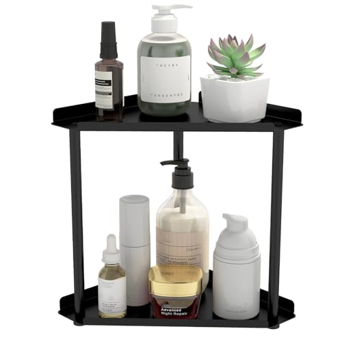 Jesginboo 2 Tier Bathroom Counter Organizer, Vanity Organizer Corner Shelf, Skincare, Makeup Countertop Organizers, Kitchen, Bathroom Counter Storage, Black ProductsLogo