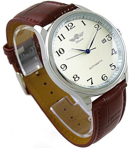 MASTOP Men's Classic Automatic Mechanical Day Calendar Luxury Leather Band Watch (Brown) ProductsLogo